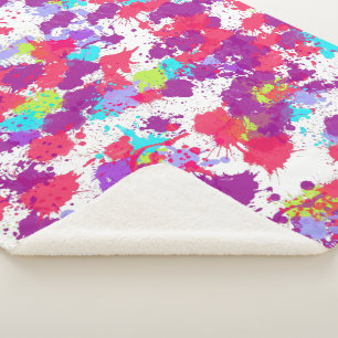 Colourful Abstract Splatter Paint, Red and Purple Sherpa Blanket