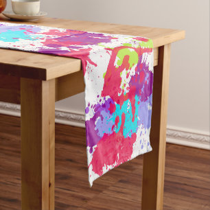 Colourful Abstract Splatter Paint, Red and Purple Short Table Runner