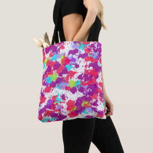 Colourful Abstract Splatter Paint, Red and Purple Tote Bag