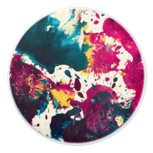 Colourful Abstract Splatter Paint Teal and Magenta Ceramic Knob