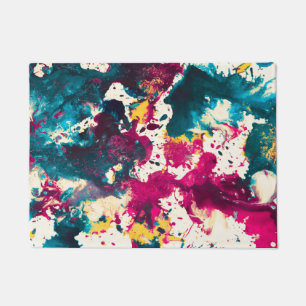 Colourful Abstract Splatter Paint Teal and Magenta Doormat