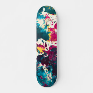 Colourful Abstract Splatter Paint Teal and Magenta Skateboard