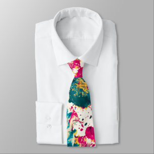 Colourful Abstract Splatter Paint Teal and Magenta Tie