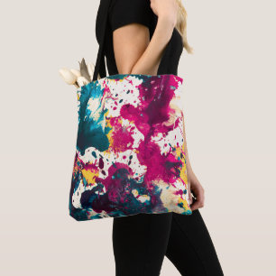 Colourful Abstract Splatter Paint Teal and Magenta Tote Bag