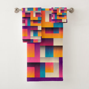 Colourful Abstract Squares and Shapes Bath Towel Set