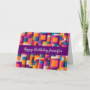 Colourful Abstract Squares and Shapes Birthday Card