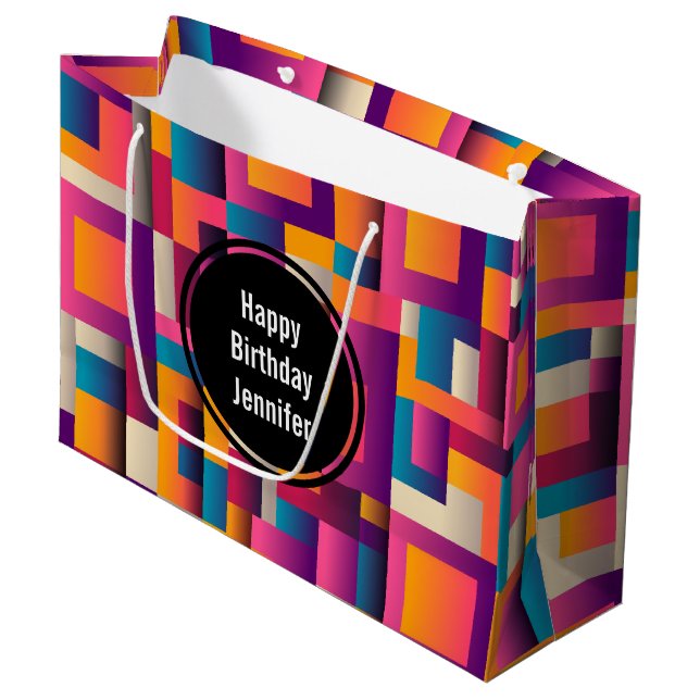Colourful Abstract Squares and Shapes Birthday Large Gift Bag (Front Angled)