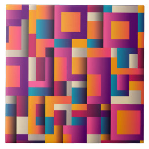 Colourful Abstract Squares and Shapes Ceramic Tile