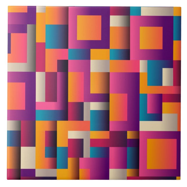 Colourful Abstract Squares and Shapes Ceramic Tile (Front)