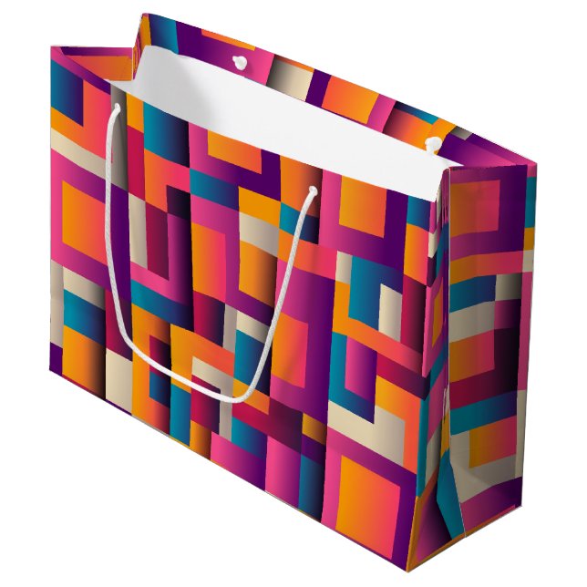 Colourful Abstract Squares and Shapes Large Gift Bag (Front Angled)