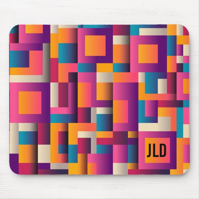 Colourful Abstract Squares and Shapes Monogram Mouse Pad (Front)