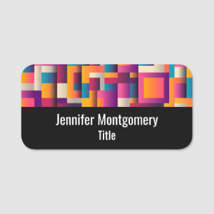 Colourful Abstract Squares and Shapes Name Tag