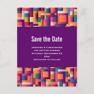 Colourful Abstract Squares and Shapes Save the Dat Invitation Postcard
