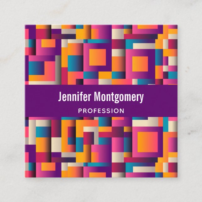 Colourful Abstract Squares and Shapes Square Business Card (Front)