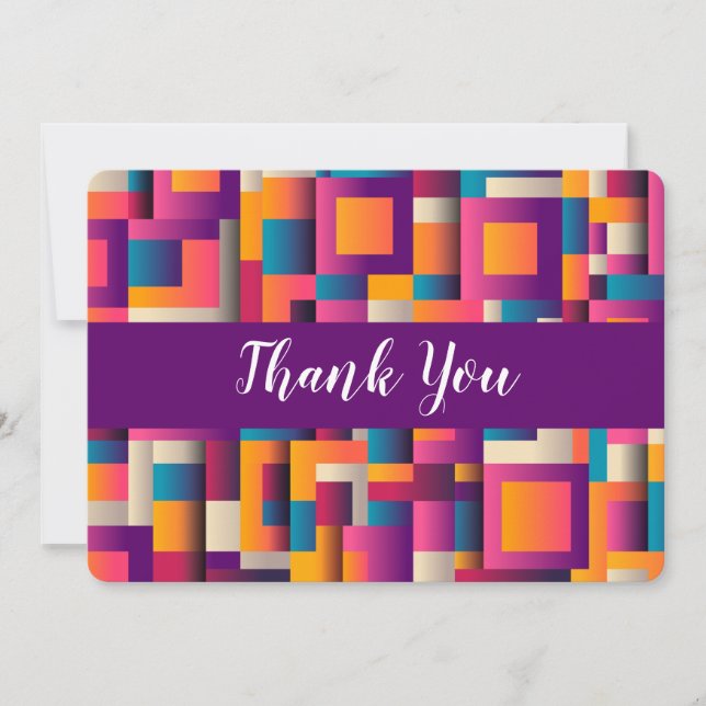 Colourful Abstract Squares and Shapes Thank You Card (Front)