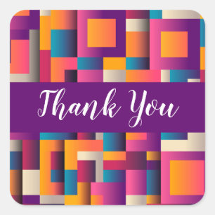 Colourful Abstract Squares and Shapes Thank You Square Sticker