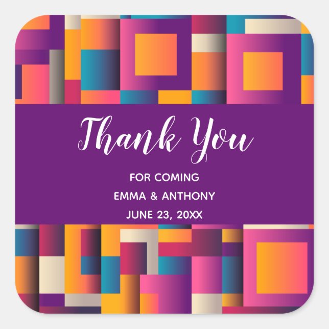 Colourful Abstract Squares and Shapes Thank You Square Sticker (Front)