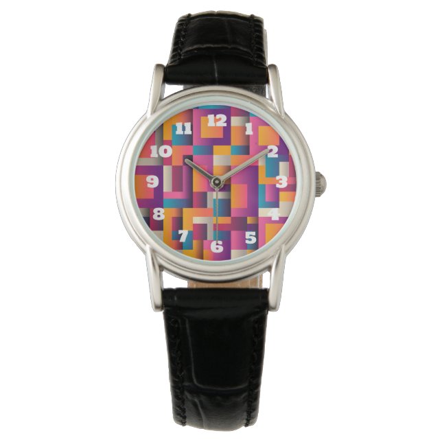 Colourful Abstract Squares and Shapes Watch (Front)