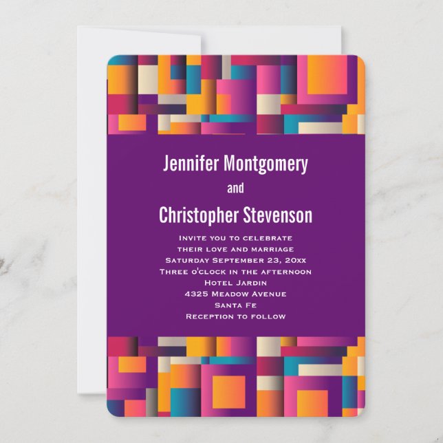 Colourful Abstract Squares and Shapes Wedding Invitation (Front)