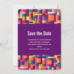 Colourful Abstract Squares and Shapes Wedding Save The Date