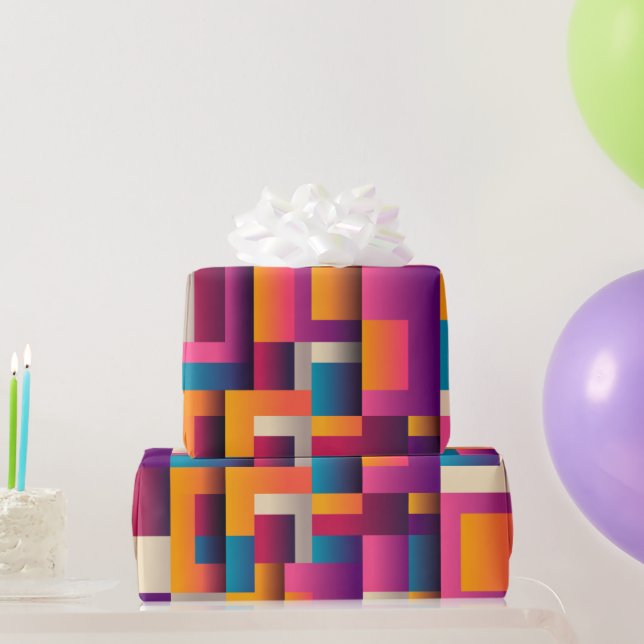 Colourful Abstract Squares and Shapes Wrapping Paper (Party Gifts)