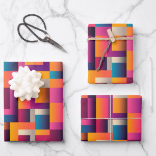 Colourful Abstract Squares and Shapes Wrapping Paper Sheet