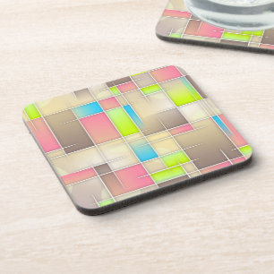 Colourful Abstract Squares Geometric Pattern Coaster