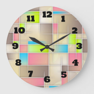 Colourful Abstract Squares Geometric Pattern Large Clock