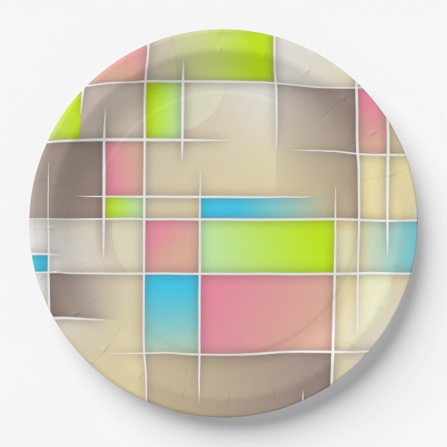 Colourful Abstract Squares Geometric Pattern Paper Plate (Front)