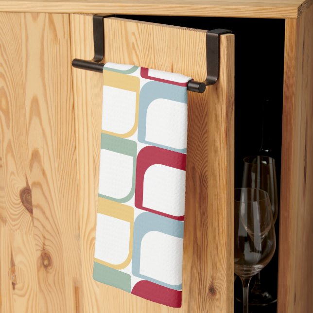 Colourful Abstract Squares Retro Pattern Tea Towel (Thirds Fold)