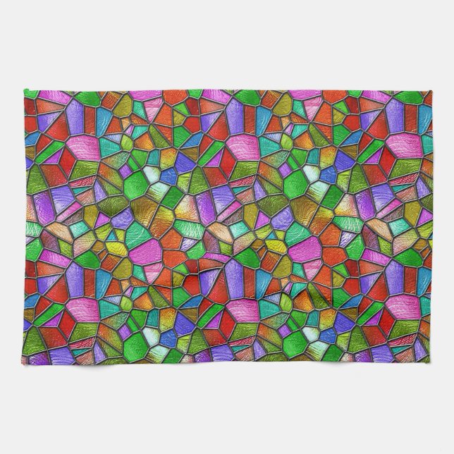 Colourful Abstract Stained Glass Window Tea Towel (Horizontal)