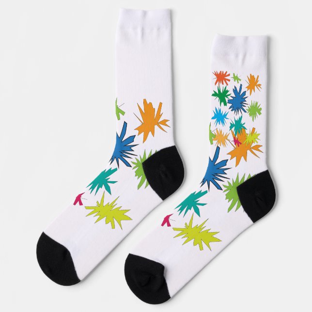 Colourful Abstract Starburst Pattern Crew Socks (Left)