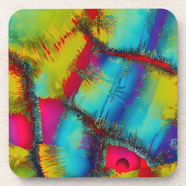 Colourful Abstract Stich Pattern  Coaster (Front)