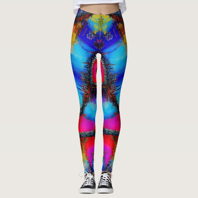 Colourful Abstract Stich Pattern Leggings (Front)