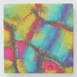 Colourful Abstract Stich Pattern Stone Coaster