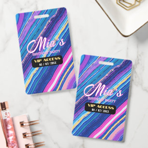 Colourful Abstract Stripe Birthday Party VIP Acces ID Badge