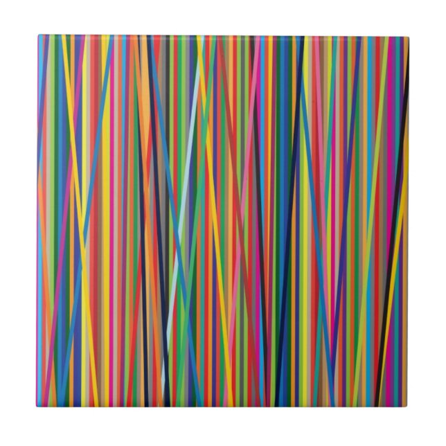 Colourful abstract stripes design ceramic tile (Front)