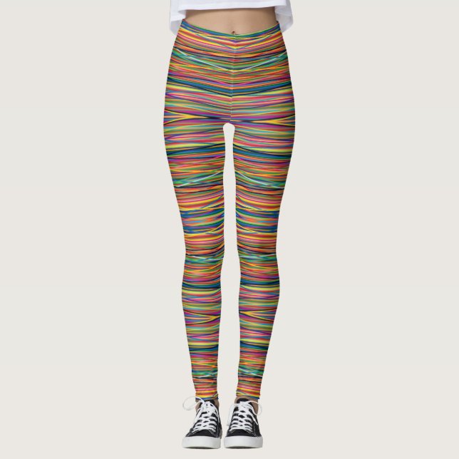 Colourful abstract stripes design leggings (Front)