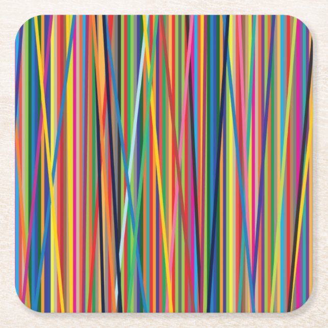 Colourful abstract stripes design square paper coaster (Front)