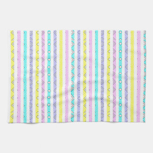 Colourful abstract stripes design tea towel