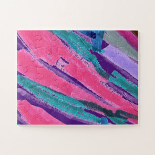 Colourful Abstract Stripes on Royal Purple Jigsaw Puzzle