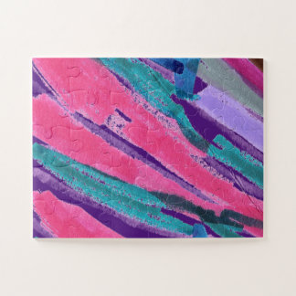 Colourful Abstract Stripes on Royal Purple Jigsaw Puzzle