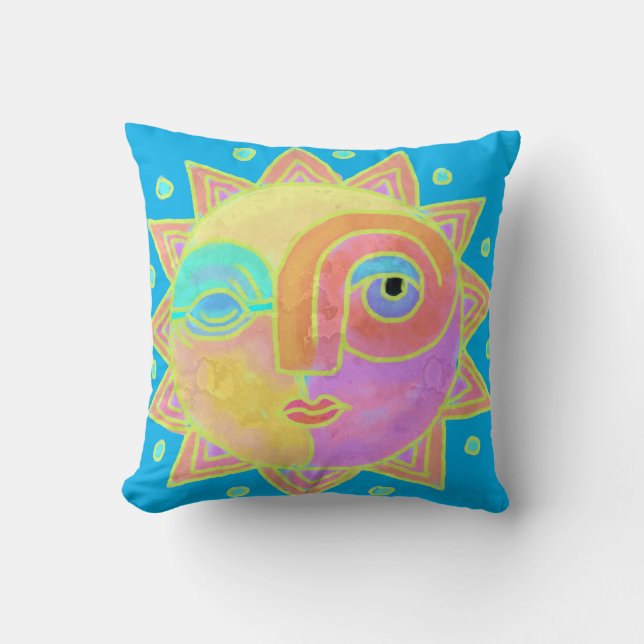 Colourful Abstract Sun Face Cushion (Front)