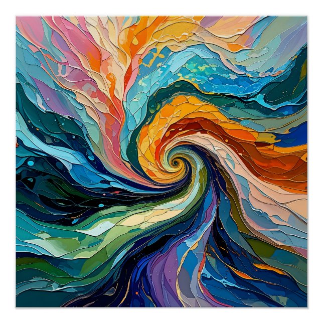 Colourful Abstract Swirl: Dynamic Spectrum Art for Poster (Front)