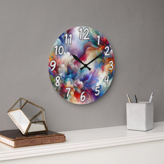 Colourful Abstract Swirl Explosion Artwork  Large Clock (Office)