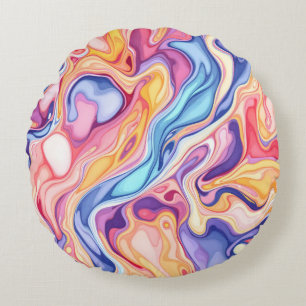 Colourful Abstract Swirl Fluid Pattern  Round Cushion
