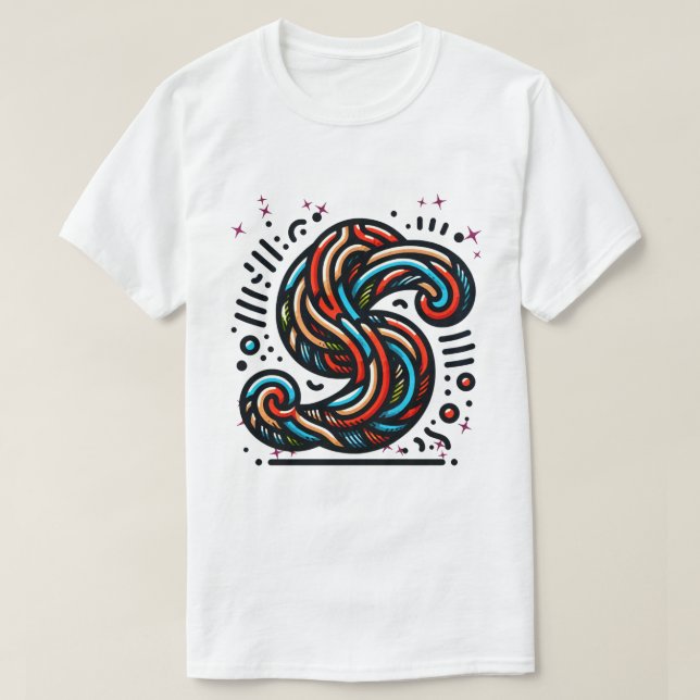 Colourful Abstract Swirl Letter "S" T-Shirt (Design Front)