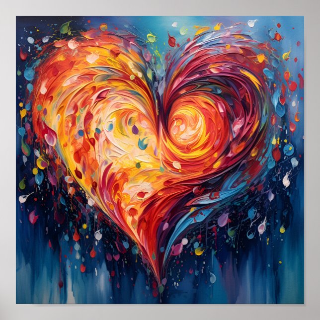 Colourful abstract swirling painted heart poster (Front)