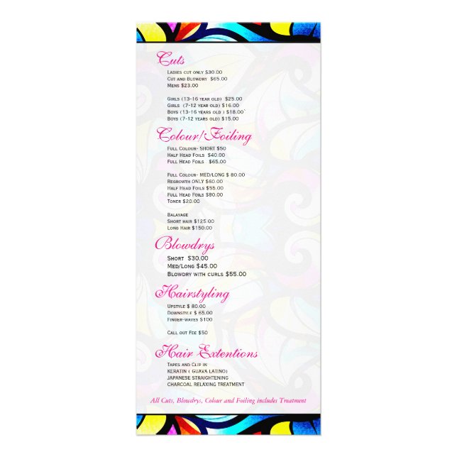 Colourful Abstract Swirls, Faux Stained Glass Look Rack Card (Back)
