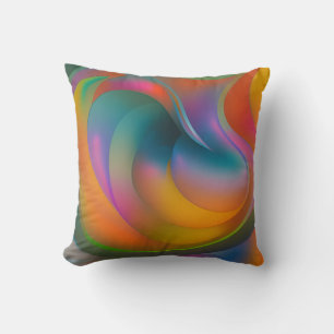Colourful Abstract Swirls Orange Blue Green Pink Cushion